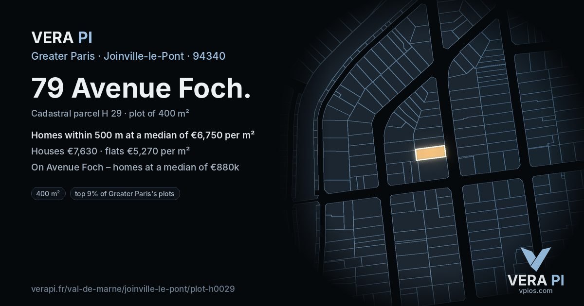 79 Avenue Foch, Joinville-le-Pont at night – the plot lit, the parcels around coloured by the prices near them