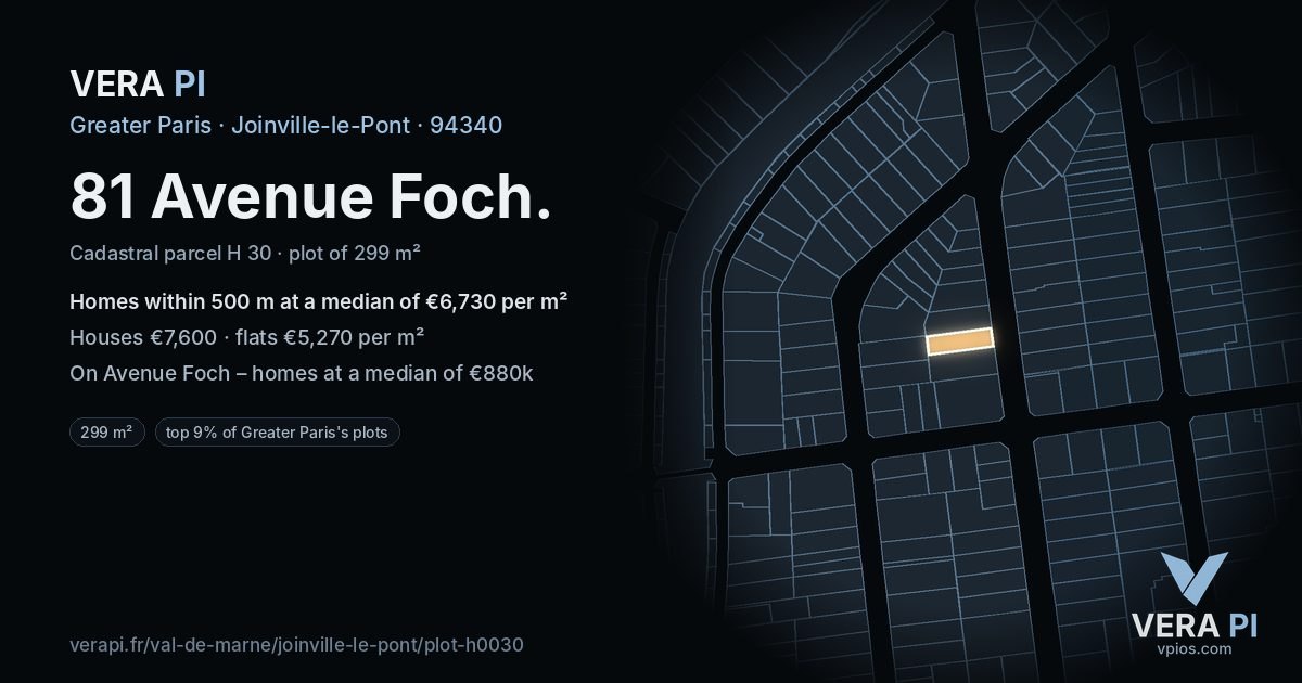 81 Avenue Foch, Joinville-le-Pont at night – the plot lit, the parcels around coloured by the prices near them