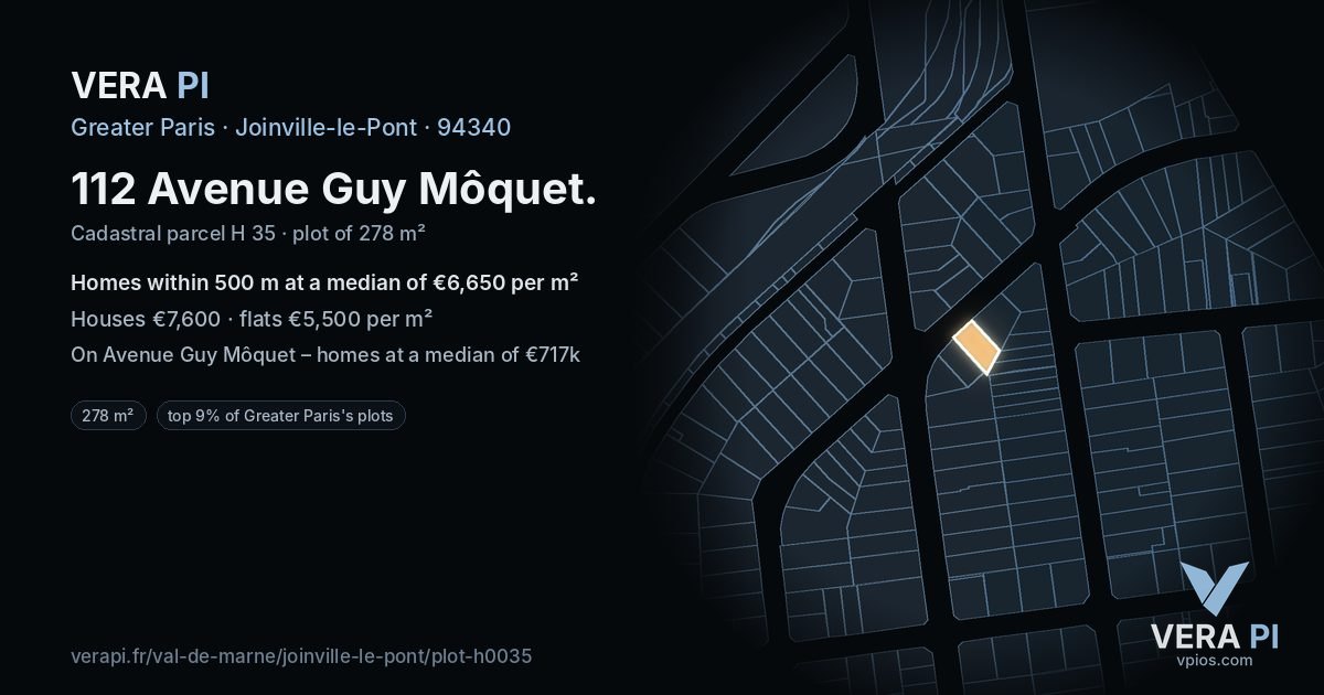 112 Avenue Guy Môquet, Joinville-le-Pont at night – the plot lit, the parcels around coloured by the prices near them