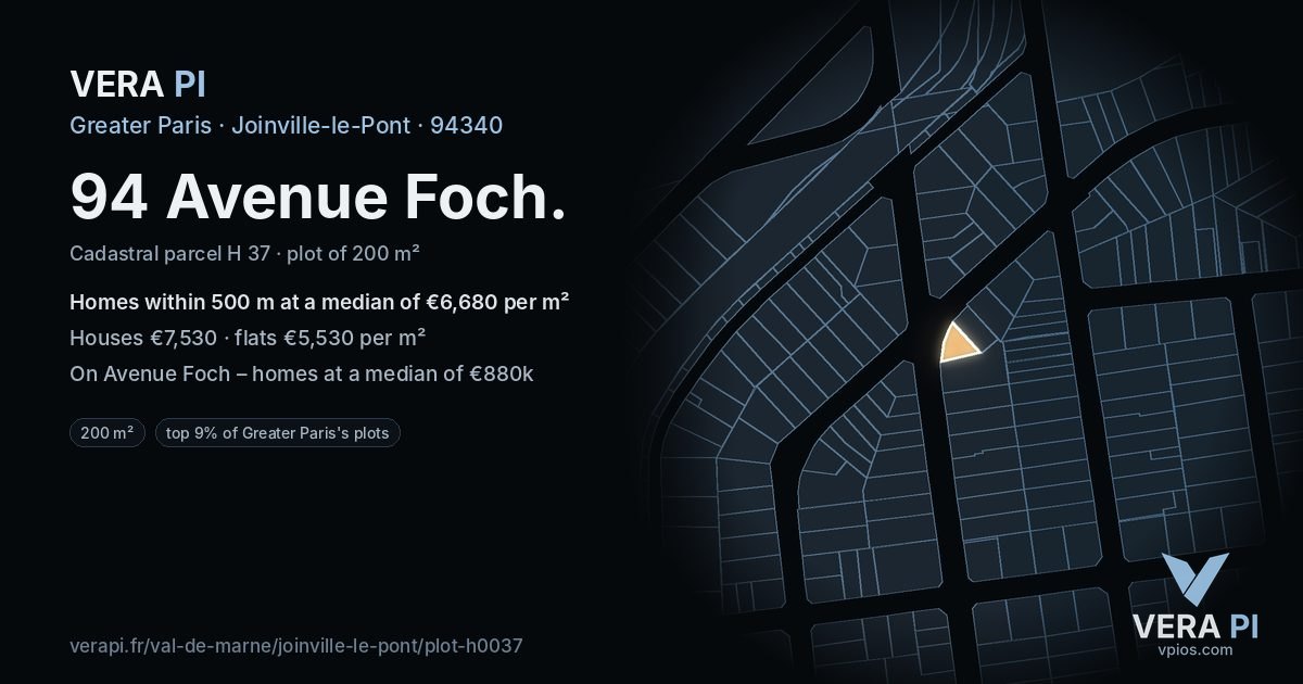 94 Avenue Foch, Joinville-le-Pont at night – the plot lit, the parcels around coloured by the prices near them