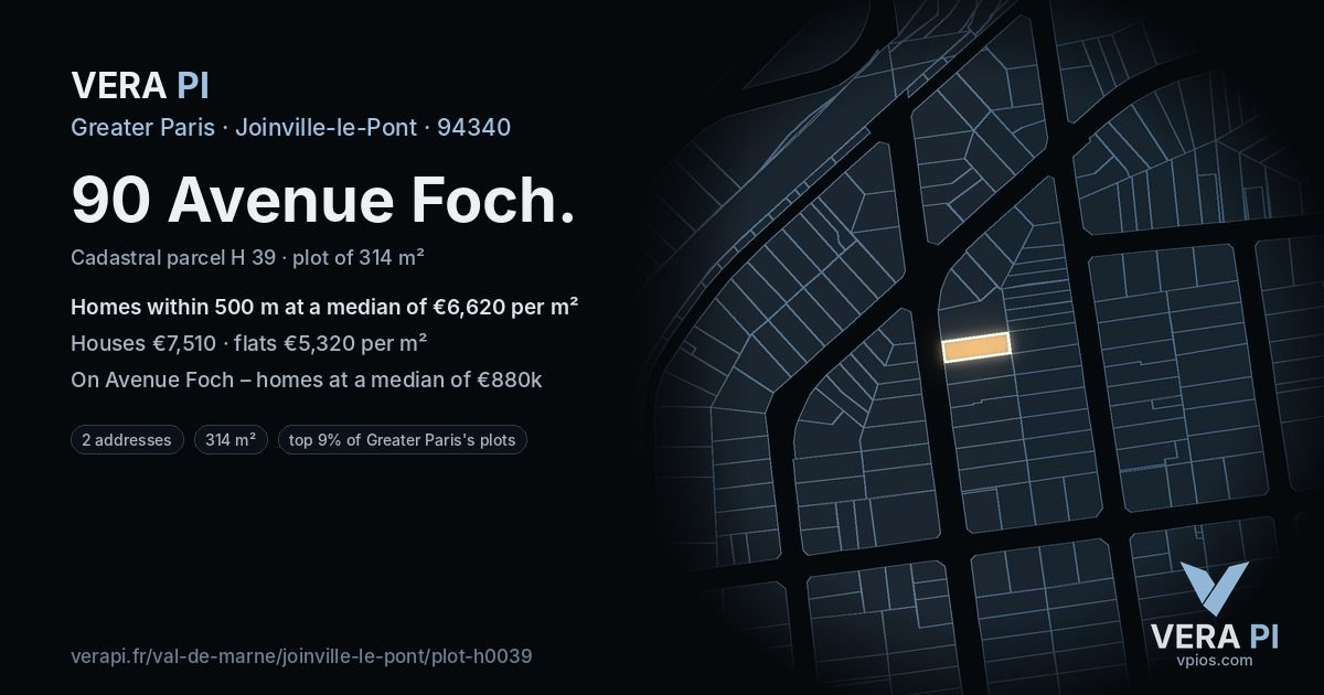 90 Avenue Foch, Joinville-le-Pont at night – the plot lit, the parcels around coloured by the prices near them