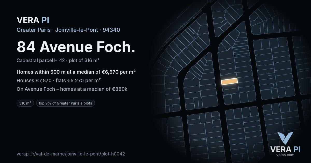 84 Avenue Foch, Joinville-le-Pont at night – the plot lit, the parcels around coloured by the prices near them