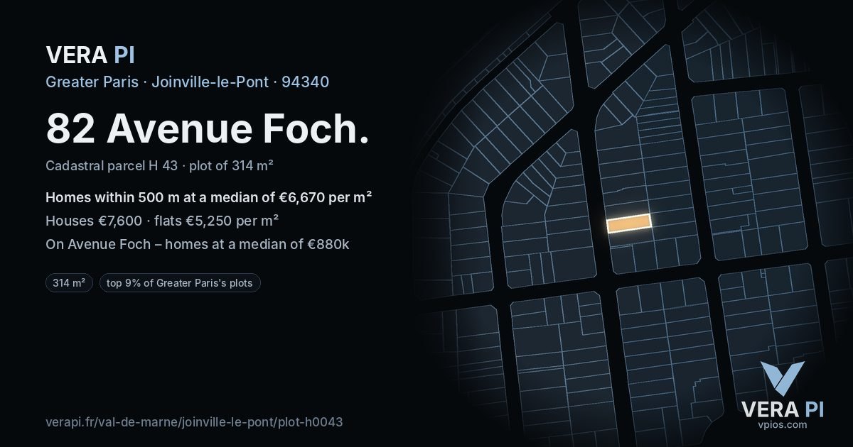 82 Avenue Foch, Joinville-le-Pont at night – the plot lit, the parcels around coloured by the prices near them