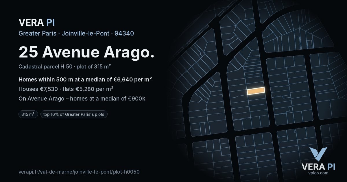 25 Avenue Arago, Joinville-le-Pont at night – the plot lit, the parcels around coloured by the prices near them