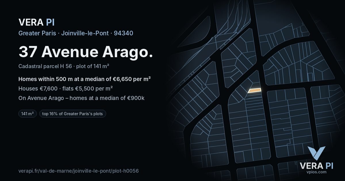37 Avenue Arago, Joinville-le-Pont at night – the plot lit, the parcels around coloured by the prices near them