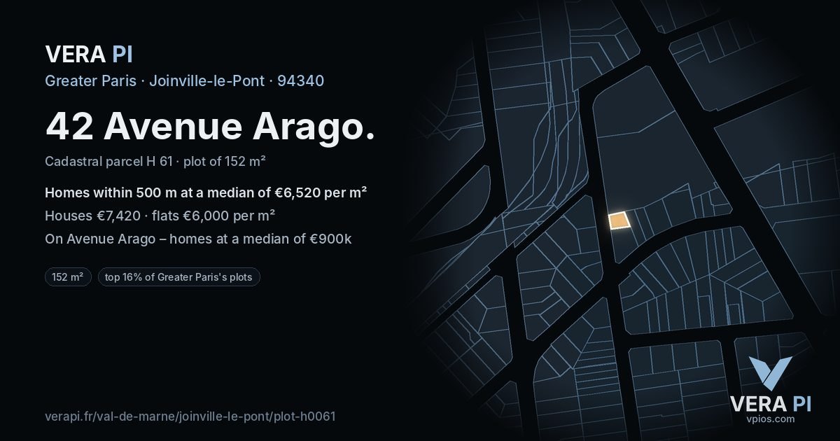42 Avenue Arago, Joinville-le-Pont at night – the plot lit, the parcels around coloured by the prices near them