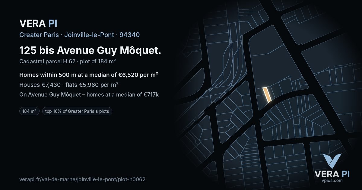 125 bis Avenue Guy Môquet, Joinville-le-Pont at night – the plot lit, the parcels around coloured by the prices near them