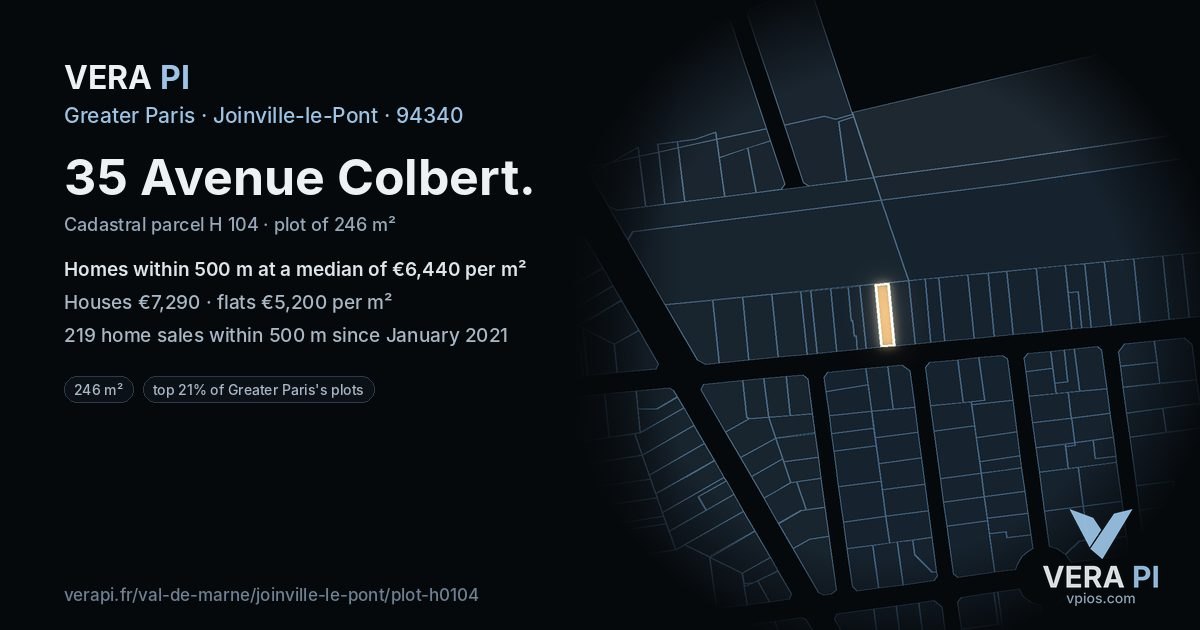 35 Avenue Colbert, Joinville-le-Pont at night – the plot lit, the parcels around coloured by the prices near them