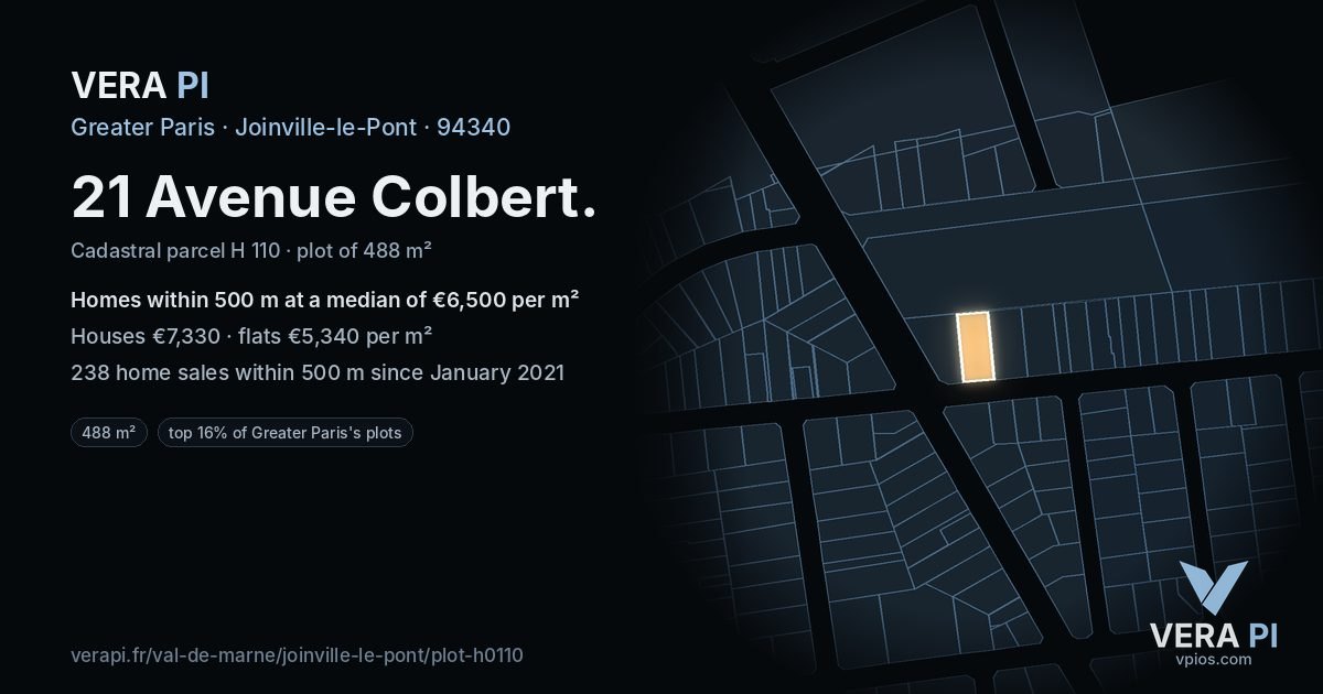 21 Avenue Colbert, Joinville-le-Pont at night – the plot lit, the parcels around coloured by the prices near them