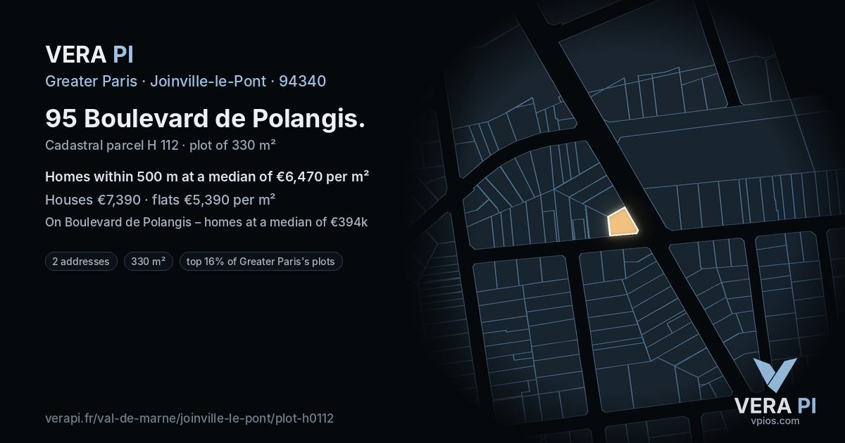 95 Boulevard de Polangis, Joinville-le-Pont at night – the plot lit, the parcels around coloured by the prices near them
