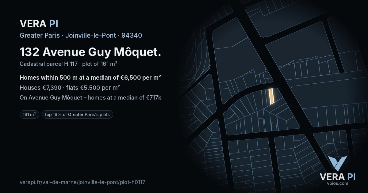 132 Avenue Guy Môquet, Joinville-le-Pont at night – the plot lit, the parcels around coloured by the prices near them