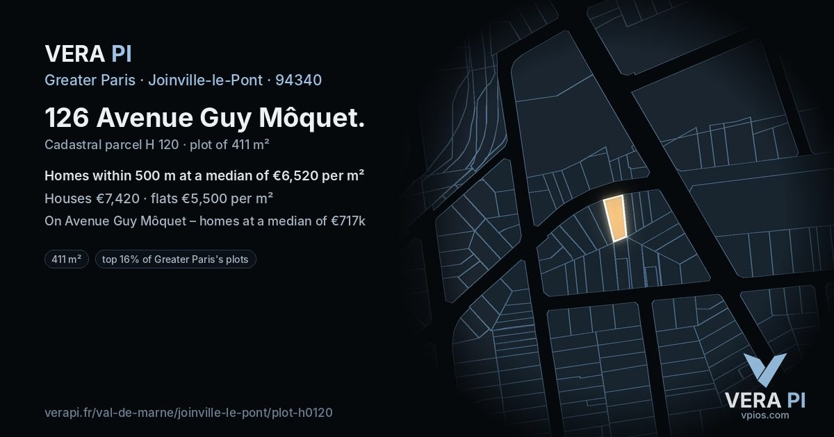 126 Avenue Guy Môquet, Joinville-le-Pont at night – the plot lit, the parcels around coloured by the prices near them