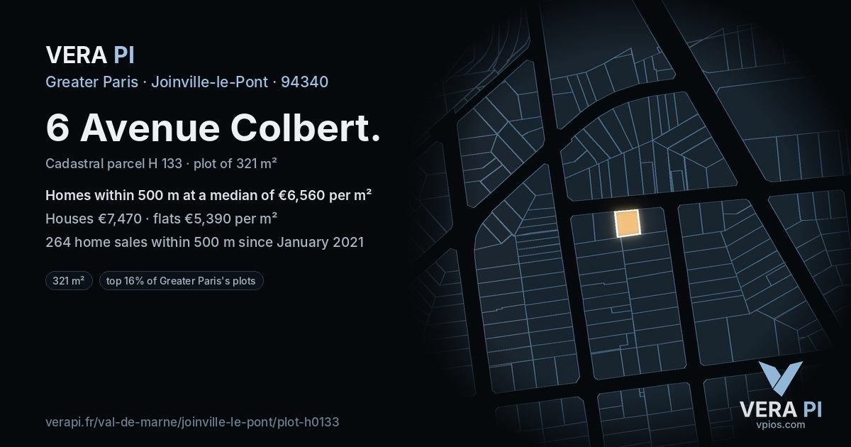 6 Avenue Colbert, Joinville-le-Pont at night – the plot lit, the parcels around coloured by the prices near them