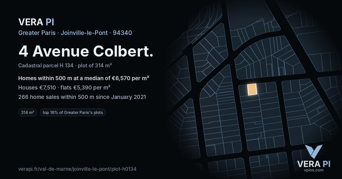 4 Avenue Colbert, Joinville-le-Pont at night – the plot lit, the parcels around coloured by the prices near them