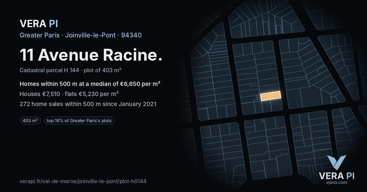 11 Avenue Racine, Joinville-le-Pont at night – the plot lit, the parcels around coloured by the prices near them