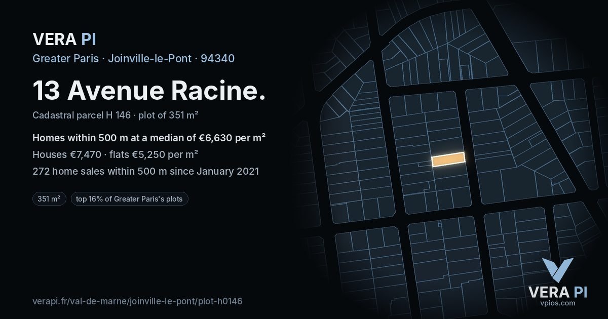 13 Avenue Racine, Joinville-le-Pont at night – the plot lit, the parcels around coloured by the prices near them