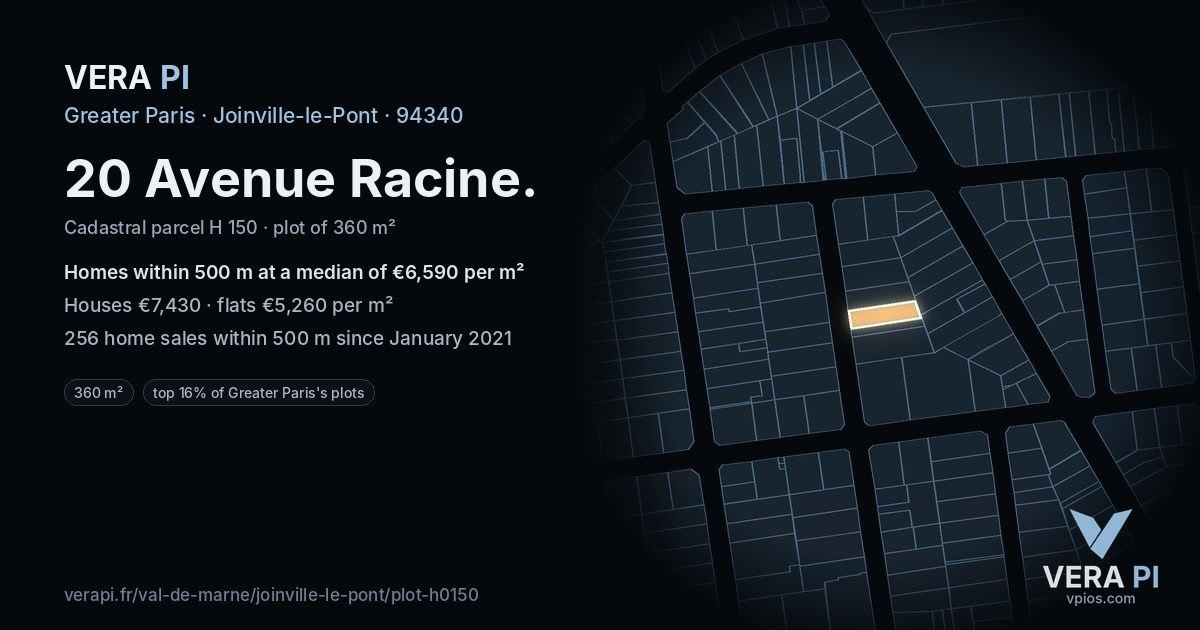 20 Avenue Racine, Joinville-le-Pont at night – the plot lit, the parcels around coloured by the prices near them