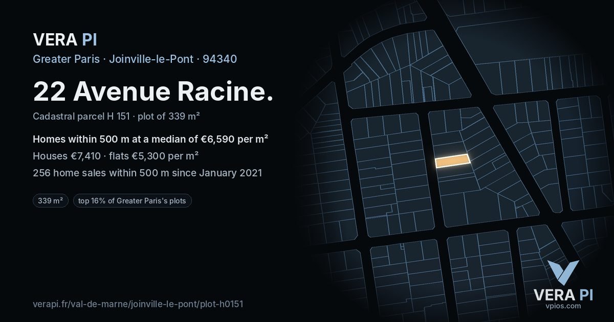 22 Avenue Racine, Joinville-le-Pont at night – the plot lit, the parcels around coloured by the prices near them