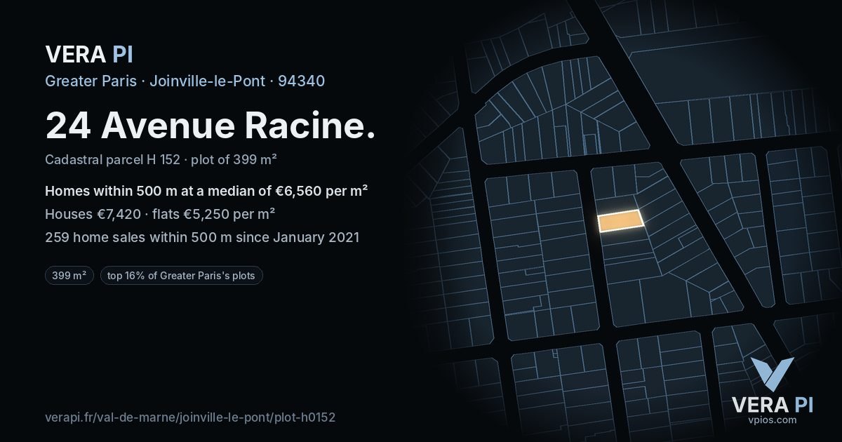 24 Avenue Racine, Joinville-le-Pont at night – the plot lit, the parcels around coloured by the prices near them