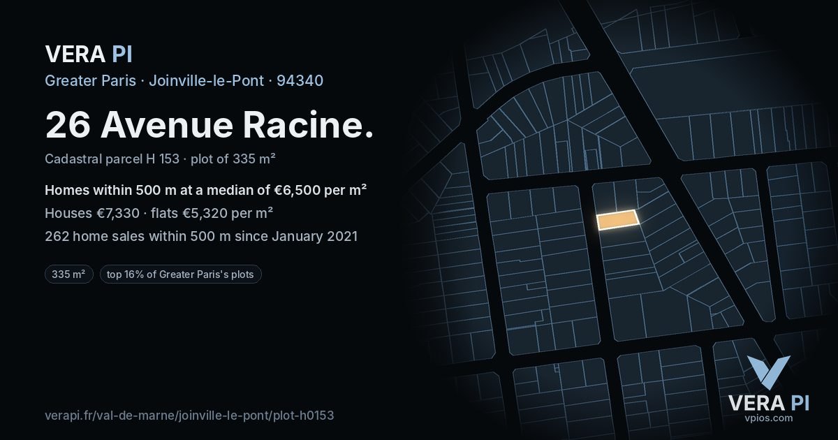 26 Avenue Racine, Joinville-le-Pont at night – the plot lit, the parcels around coloured by the prices near them