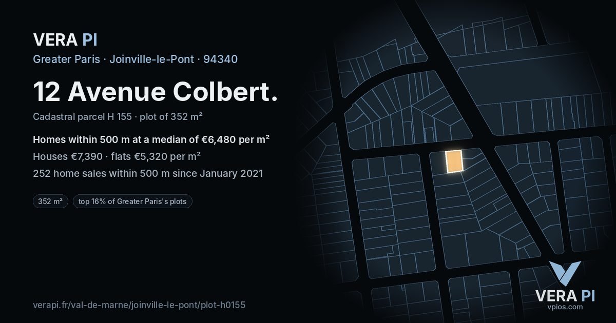 12 Avenue Colbert, Joinville-le-Pont at night – the plot lit, the parcels around coloured by the prices near them