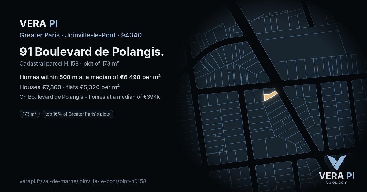 91 Boulevard de Polangis, Joinville-le-Pont at night – the plot lit, the parcels around coloured by the prices near them