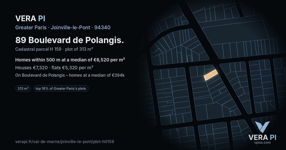 89 Boulevard de Polangis, Joinville-le-Pont at night – the plot lit, the parcels around coloured by the prices near them
