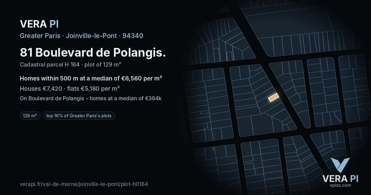 81 Boulevard de Polangis, Joinville-le-Pont at night – the plot lit, the parcels around coloured by the prices near them