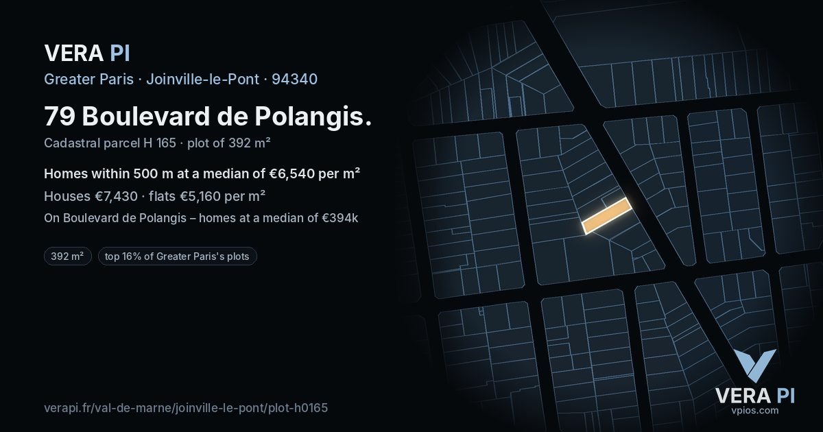 79 Boulevard de Polangis, Joinville-le-Pont at night – the plot lit, the parcels around coloured by the prices near them