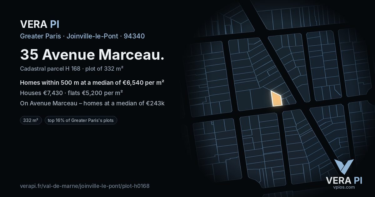 35 Avenue Marceau, Joinville-le-Pont at night – the plot lit, the parcels around coloured by the prices near them