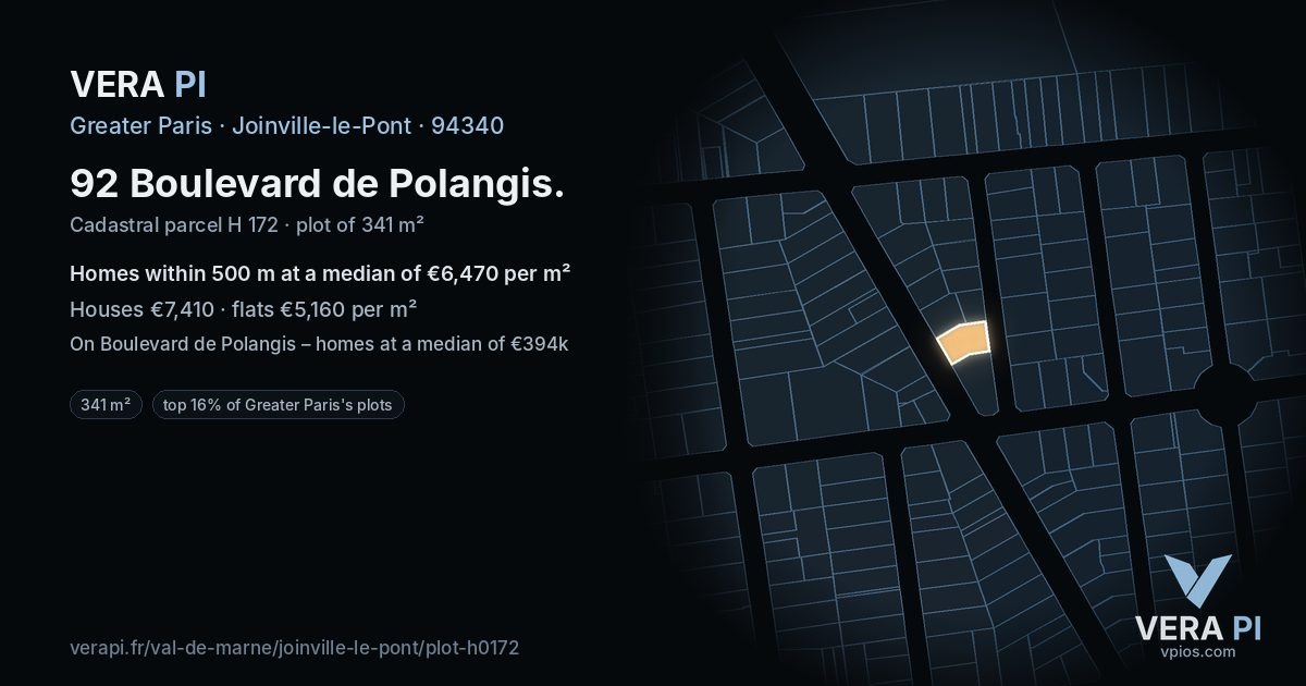 92 Boulevard de Polangis, Joinville-le-Pont at night – the plot lit, the parcels around coloured by the prices near them