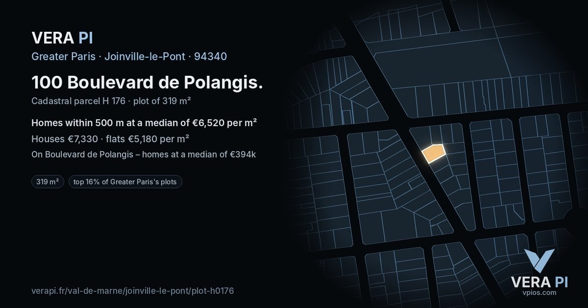 100 Boulevard de Polangis, Joinville-le-Pont at night – the plot lit, the parcels around coloured by the prices near them