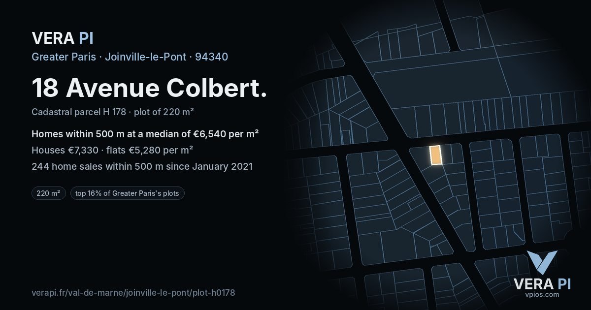 18 Avenue Colbert, Joinville-le-Pont at night – the plot lit, the parcels around coloured by the prices near them