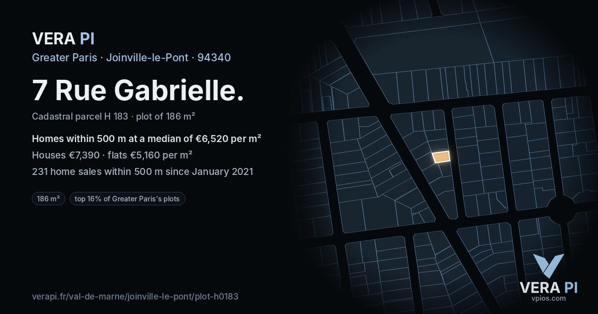 7 Rue Gabrielle, Joinville-le-Pont at night – the plot lit, the parcels around coloured by the prices near them