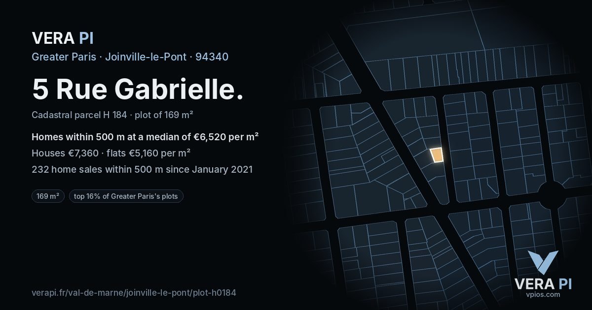 5 Rue Gabrielle, Joinville-le-Pont at night – the plot lit, the parcels around coloured by the prices near them