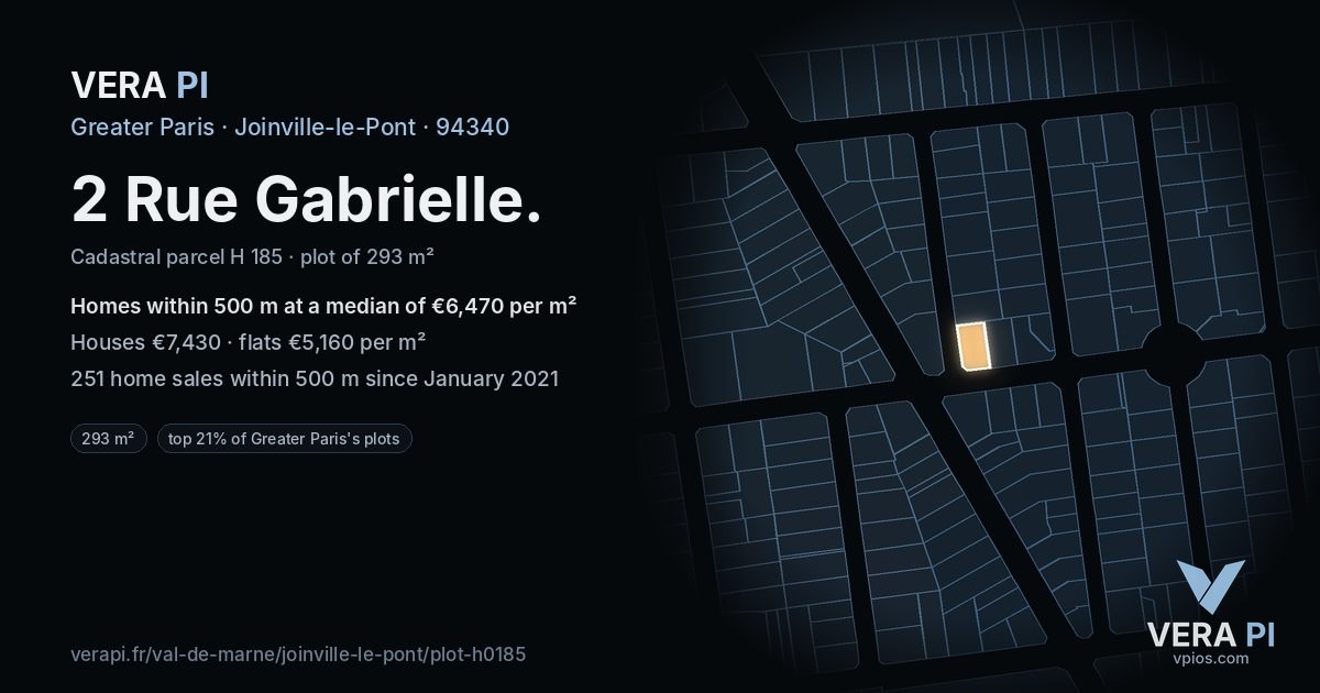 2 Rue Gabrielle, Joinville-le-Pont at night – the plot lit, the parcels around coloured by the prices near them