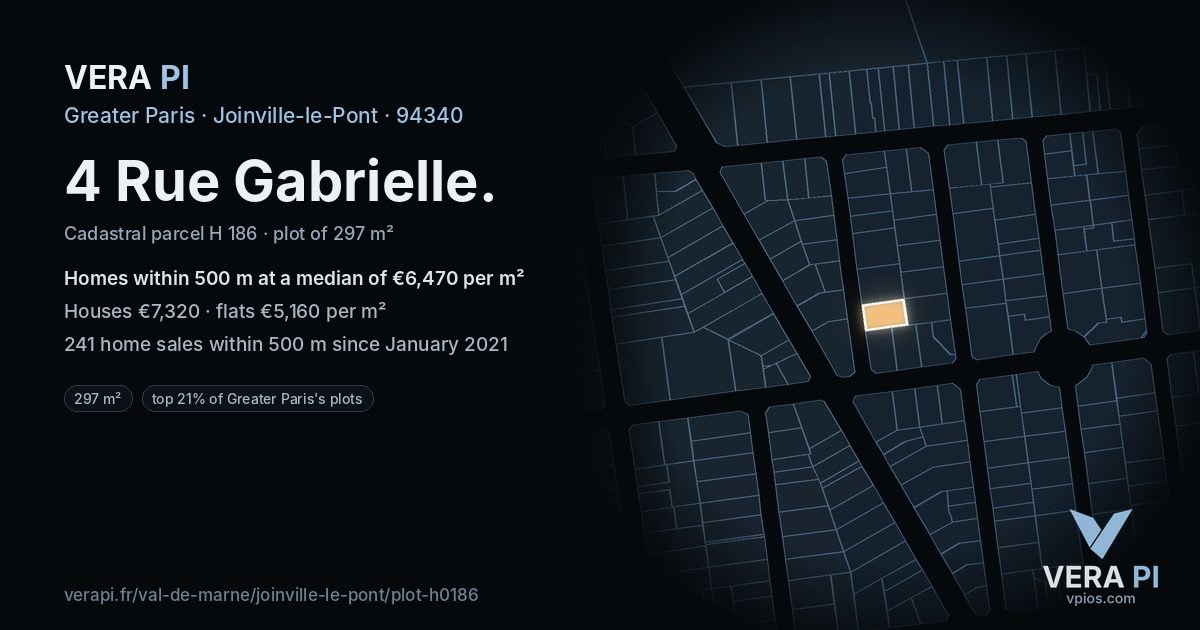 4 Rue Gabrielle, Joinville-le-Pont at night – the plot lit, the parcels around coloured by the prices near them