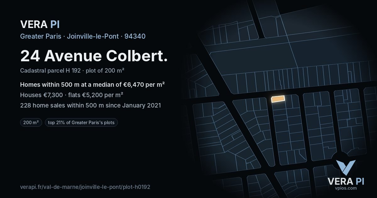 24 Avenue Colbert, Joinville-le-Pont at night – the plot lit, the parcels around coloured by the prices near them