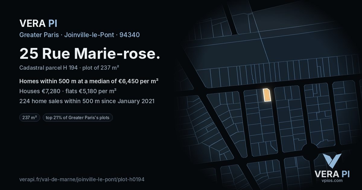 25 Rue Marie-rose, Joinville-le-Pont at night – the plot lit, the parcels around coloured by the prices near them