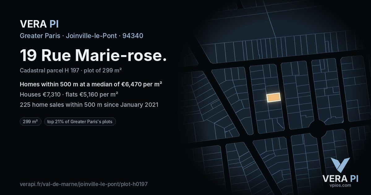 19 Rue Marie-rose, Joinville-le-Pont at night – the plot lit, the parcels around coloured by the prices near them