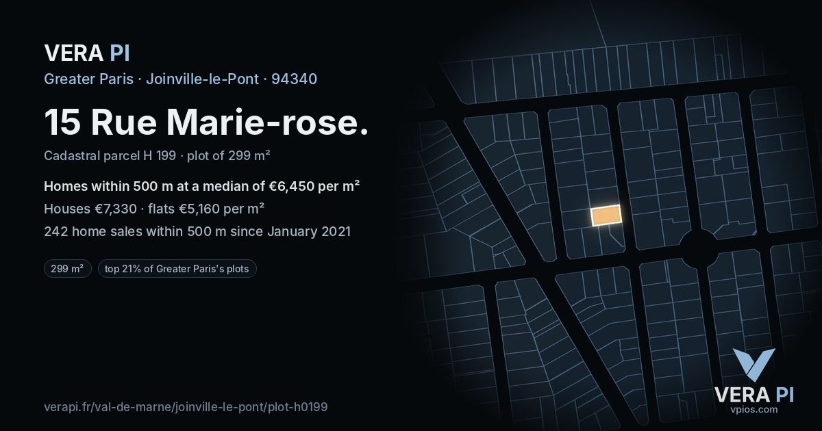 15 Rue Marie-rose, Joinville-le-Pont at night – the plot lit, the parcels around coloured by the prices near them