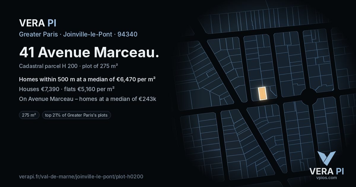 41 Avenue Marceau, Joinville-le-Pont at night – the plot lit, the parcels around coloured by the prices near them
