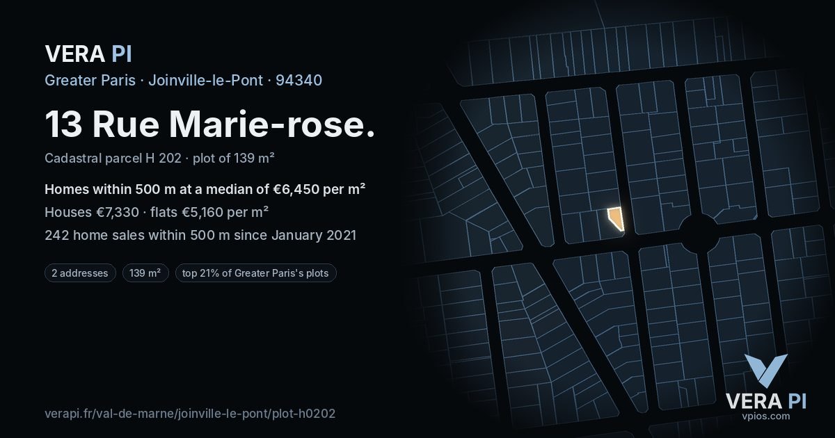 13 Rue Marie-rose, Joinville-le-Pont at night – the plot lit, the parcels around coloured by the prices near them