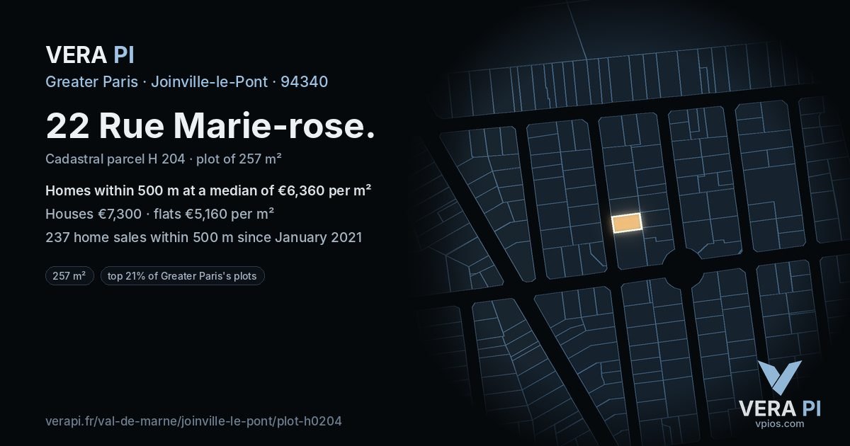 22 Rue Marie-rose, Joinville-le-Pont at night – the plot lit, the parcels around coloured by the prices near them