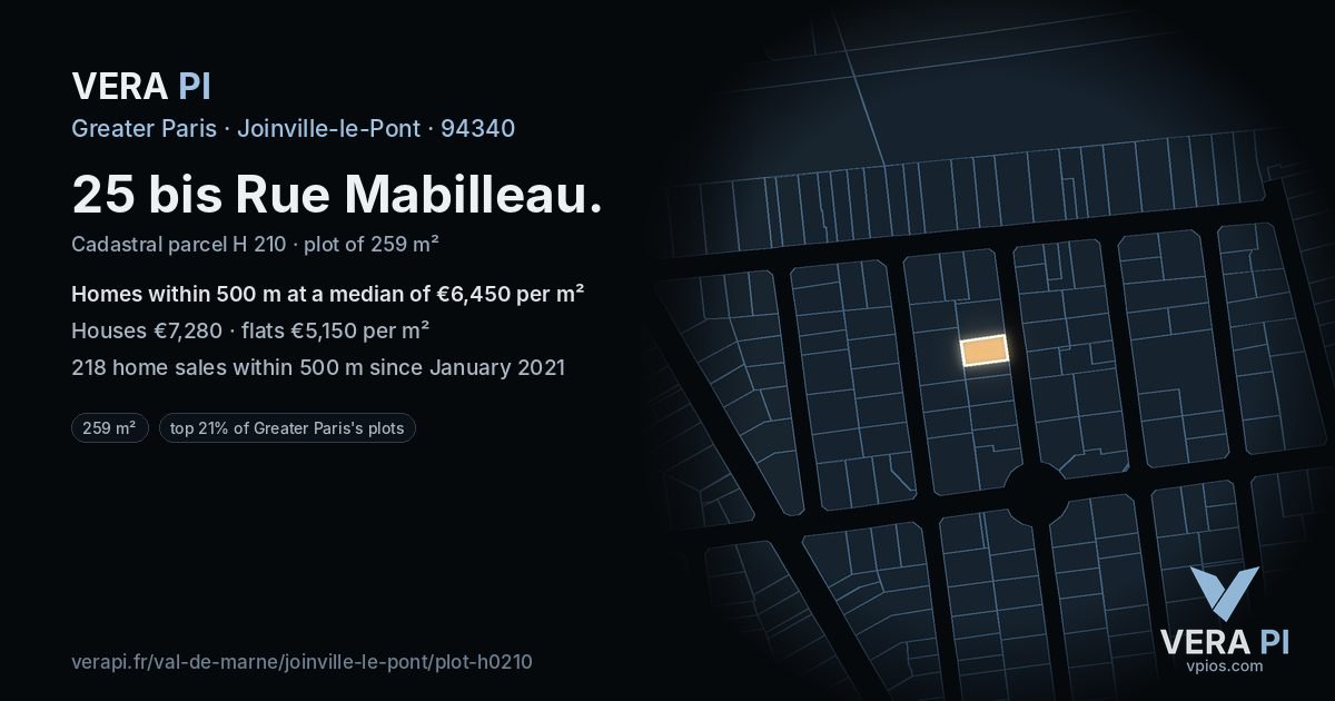 25 bis Rue Mabilleau, Joinville-le-Pont at night – the plot lit, the parcels around coloured by the prices near them