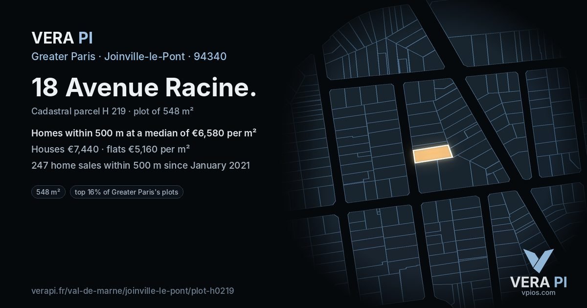 18 Avenue Racine, Joinville-le-Pont at night – the plot lit, the parcels around coloured by the prices near them