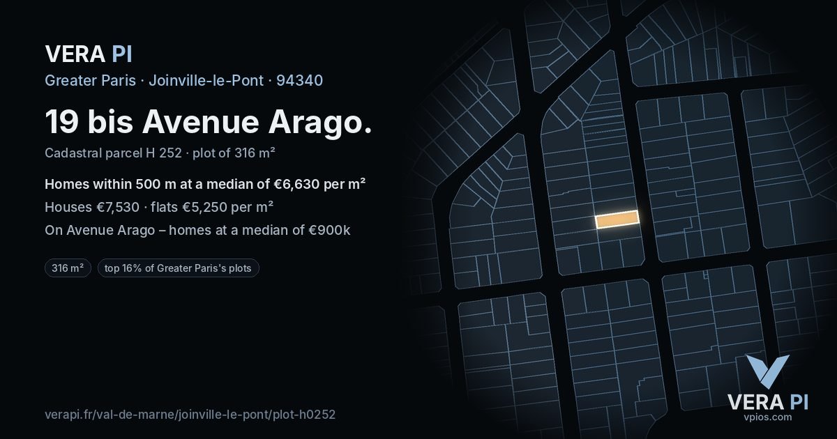 19 bis Avenue Arago, Joinville-le-Pont at night – the plot lit, the parcels around coloured by the prices near them
