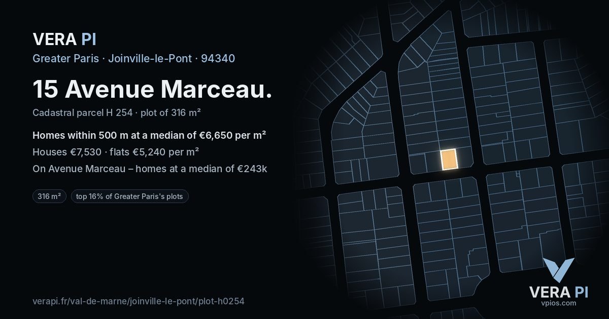 15 Avenue Marceau, Joinville-le-Pont at night – the plot lit, the parcels around coloured by the prices near them