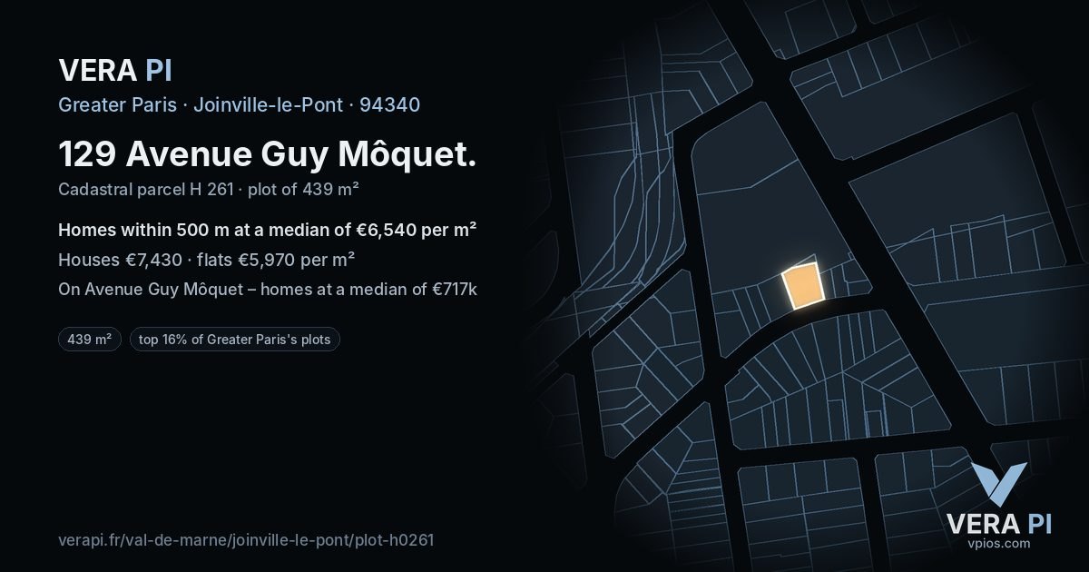 129 Avenue Guy Môquet, Joinville-le-Pont at night – the plot lit, the parcels around coloured by the prices near them