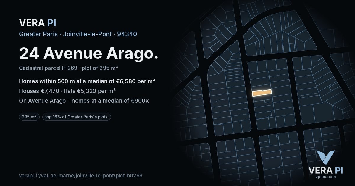 24 Avenue Arago, Joinville-le-Pont at night – the plot lit, the parcels around coloured by the prices near them